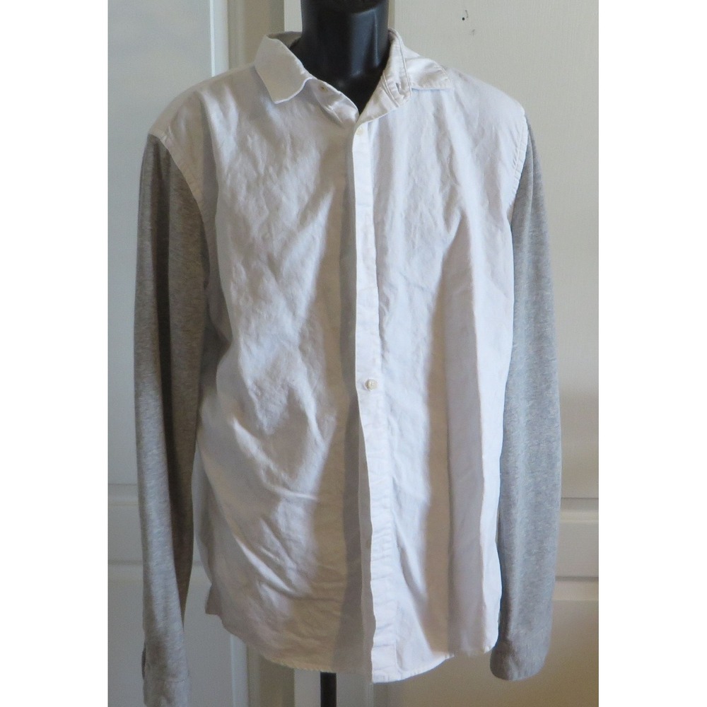 Mens Brooklyn Calling NYC White Shirt Gray Flannel Long Sleeves Size Large